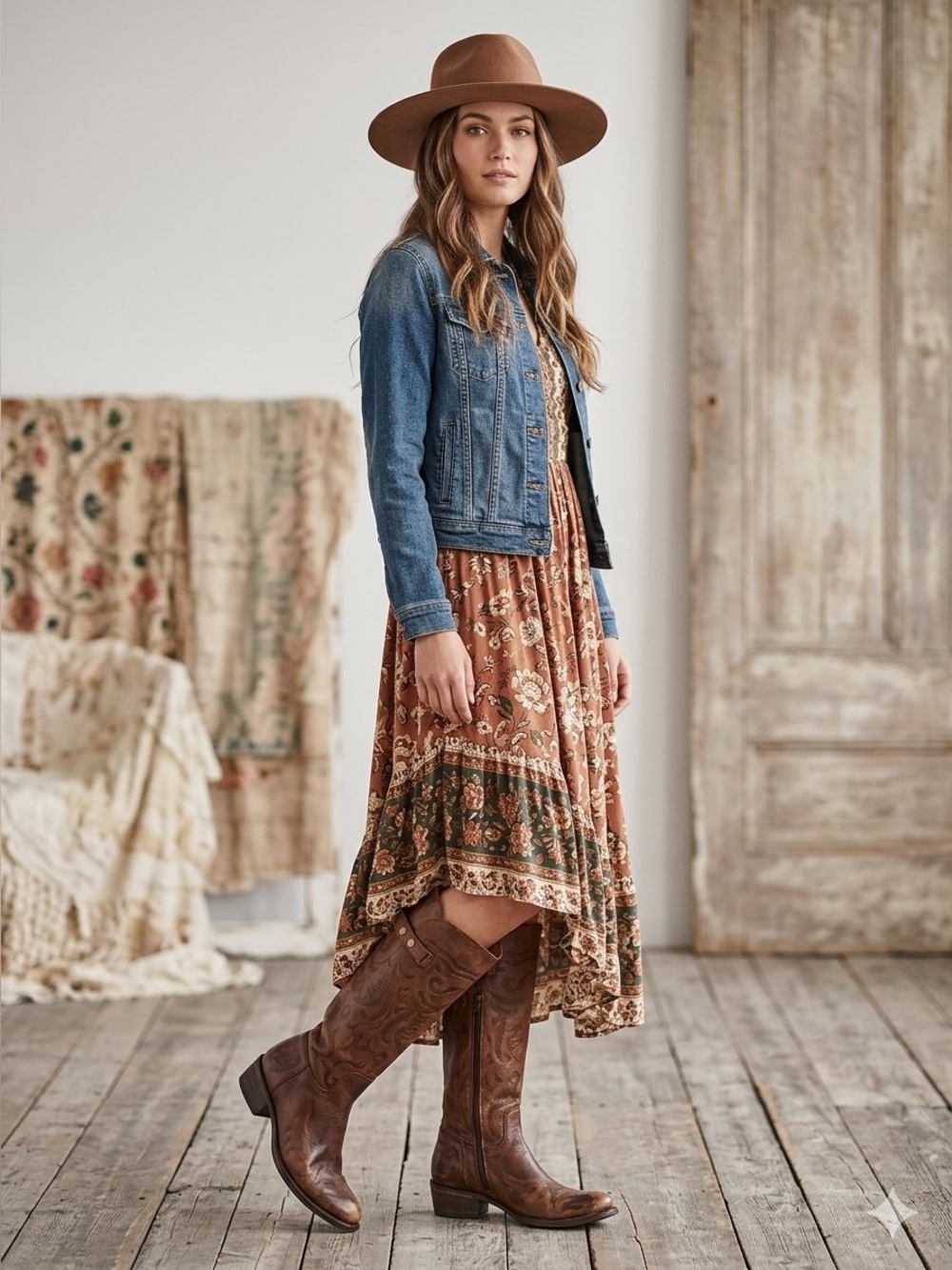 Matisse Brown “Creed” Embossed Western Leather Riding Boots